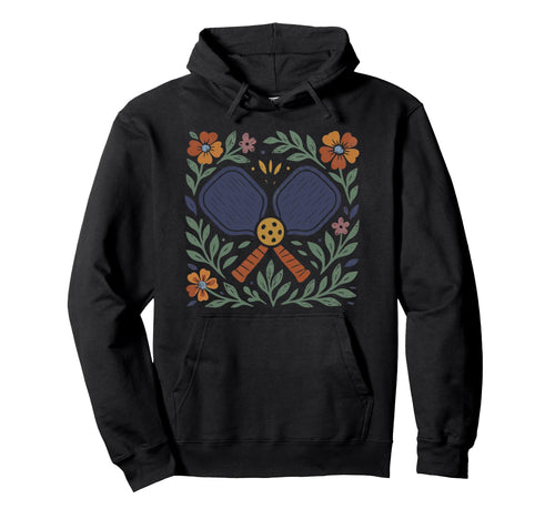 Boho Folk Art Pickleball Pickleballer Floral Hoodie - Unique Graphic Unisex - T-Shirt, Sweatshirt, Hoodie