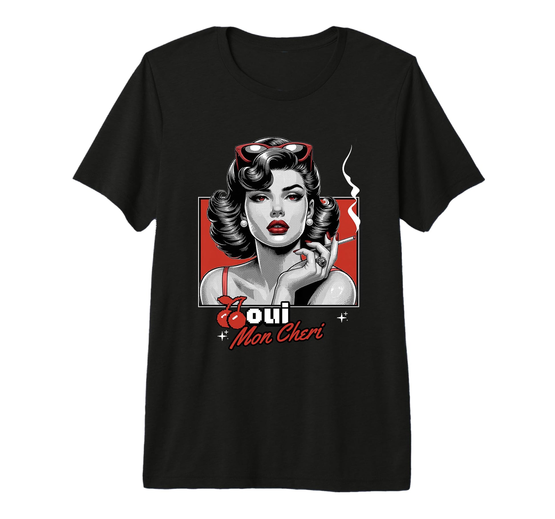 Oui Mon Cheri Y2K Cherry Pin Up T-Shirt - Unique Graphic Men Women - T-Shirt, Sweatshirt, Hoodie