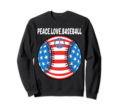 Usa Flag Baseball Peace Love Baseball Sweatshirt - Minimalist Print Unisex - T-Shirt, Sweatshirt, Hoodie