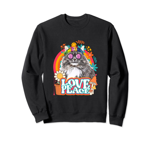Hippie Cat Rainbow 60S 70S Peace Sweatshirt - Minimalist Print for Adults - T-Shirt, Sweatshirt, Hoodie
