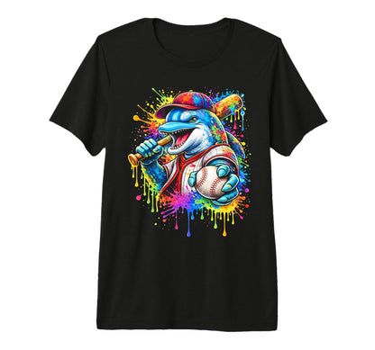 Dolphin Baseball Player Paint Splash T-Shirt - Trendy Graphic Unisex - T-Shirt, Sweatshirt, Hoodie