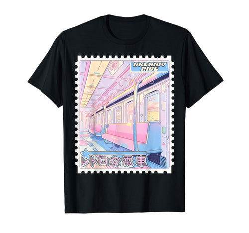 90S Anime Train Postage Stamp Pastel T-Shirt - Trendy Graphic Unisex - T-Shirt, Sweatshirt, Hoodie