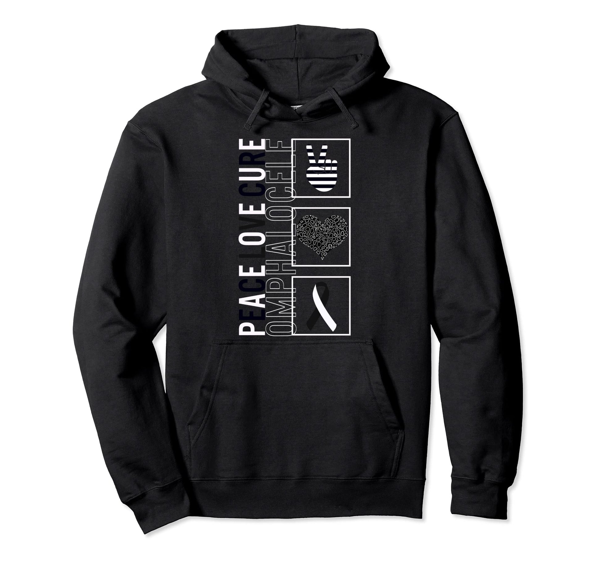 Peace Love Cure Omphalocele Awareness Hoodie - Minimalist Print for Adults - T-Shirt, Sweatshirt, Hoodie