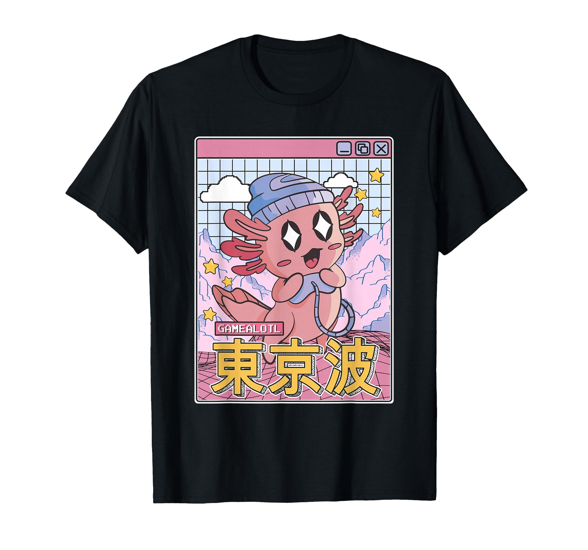Happy Axolotl Gaming Vaporwave T-Shirt - Novelty Apparel Men Women - T-Shirt, Sweatshirt, Hoodie