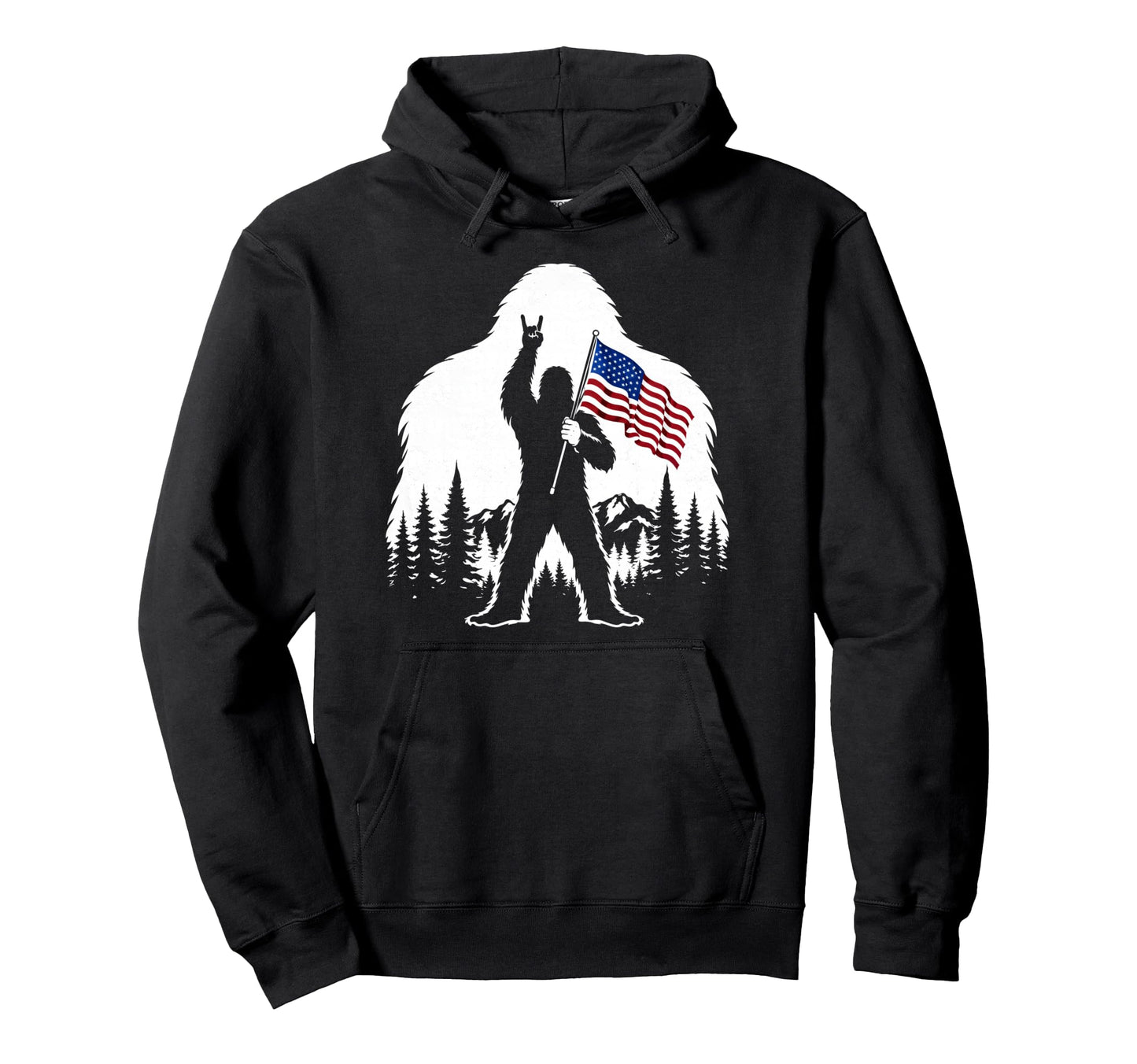 Bigfoot Rock Sasquatch Yeti Patriotic Hoodie - Custom Art Print Unisex - T-Shirt, Sweatshirt, Hoodie