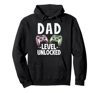 Dad Level Unlocked Controller Papa Hoodie - Minimalist Print for Adults - T-Shirt, Sweatshirt, Hoodie