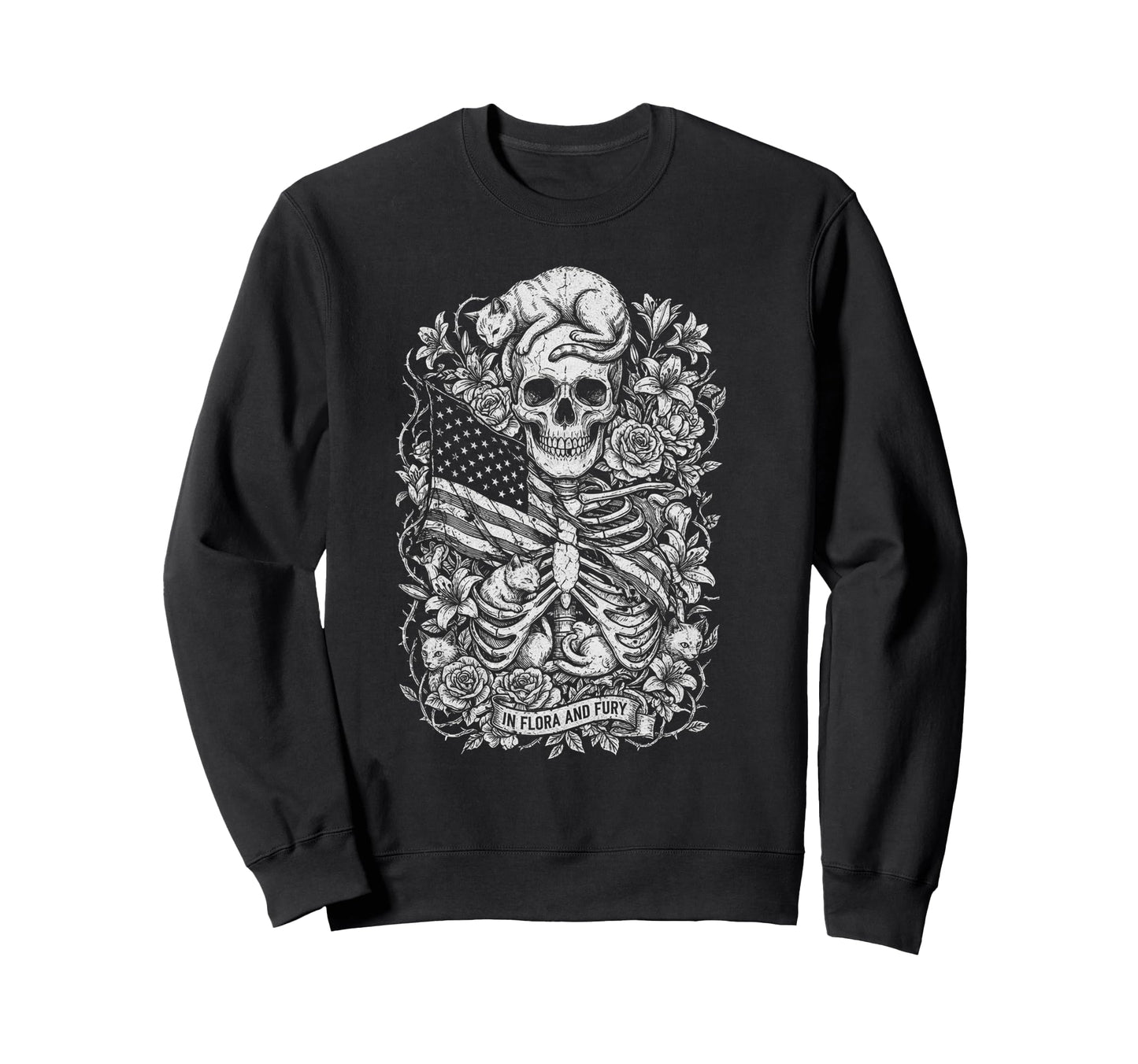 Skull Cat Skeleton Kitty Kitten Sweatshirt - Minimalist Print Unisex - T-Shirt, Sweatshirt, Hoodie