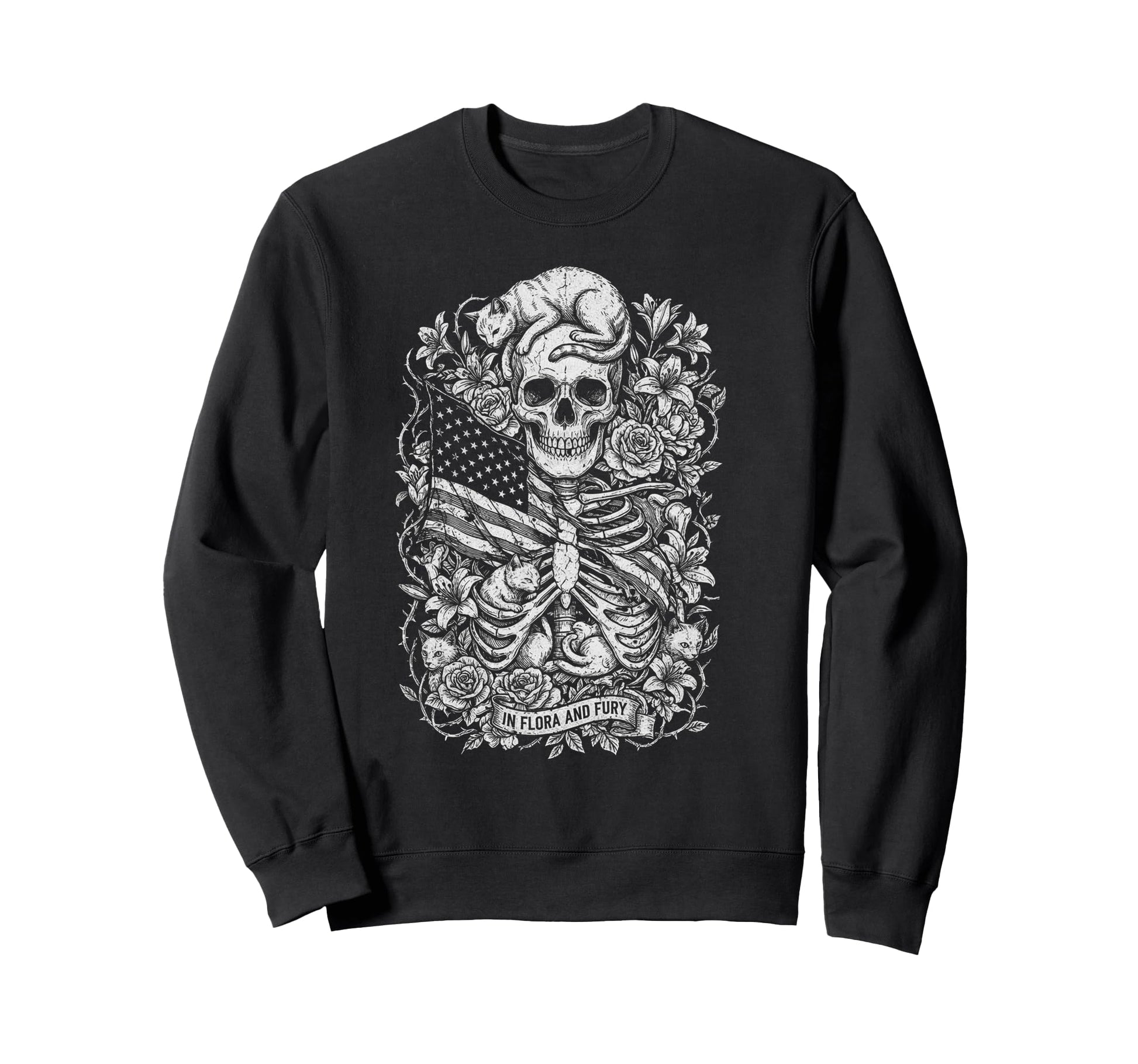 Skull Cat Skeleton Kitty Kitten Sweatshirt - Minimalist Print Unisex - T-Shirt, Sweatshirt, Hoodie
