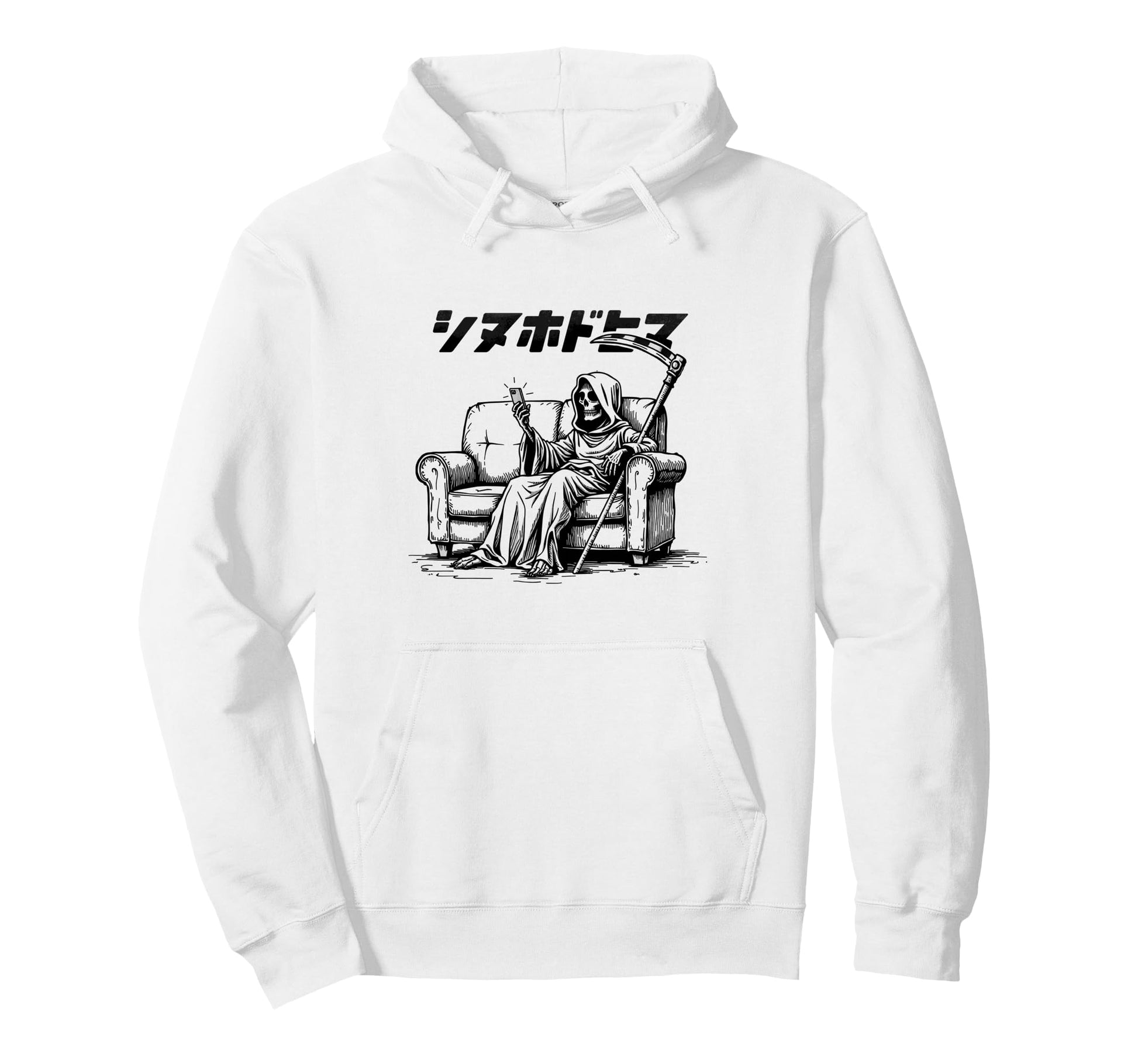 Bored Reaper Japanese Vaporwave Aesthetic Hoodie - Unique Graphic Unisex - T-Shirt, Sweatshirt, Hoodie