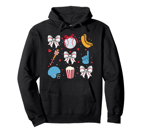 Baseball Coquette Bow Cheer Game Day Hoodie - Unique Graphic for Adults - T-Shirt, Sweatshirt, Hoodie