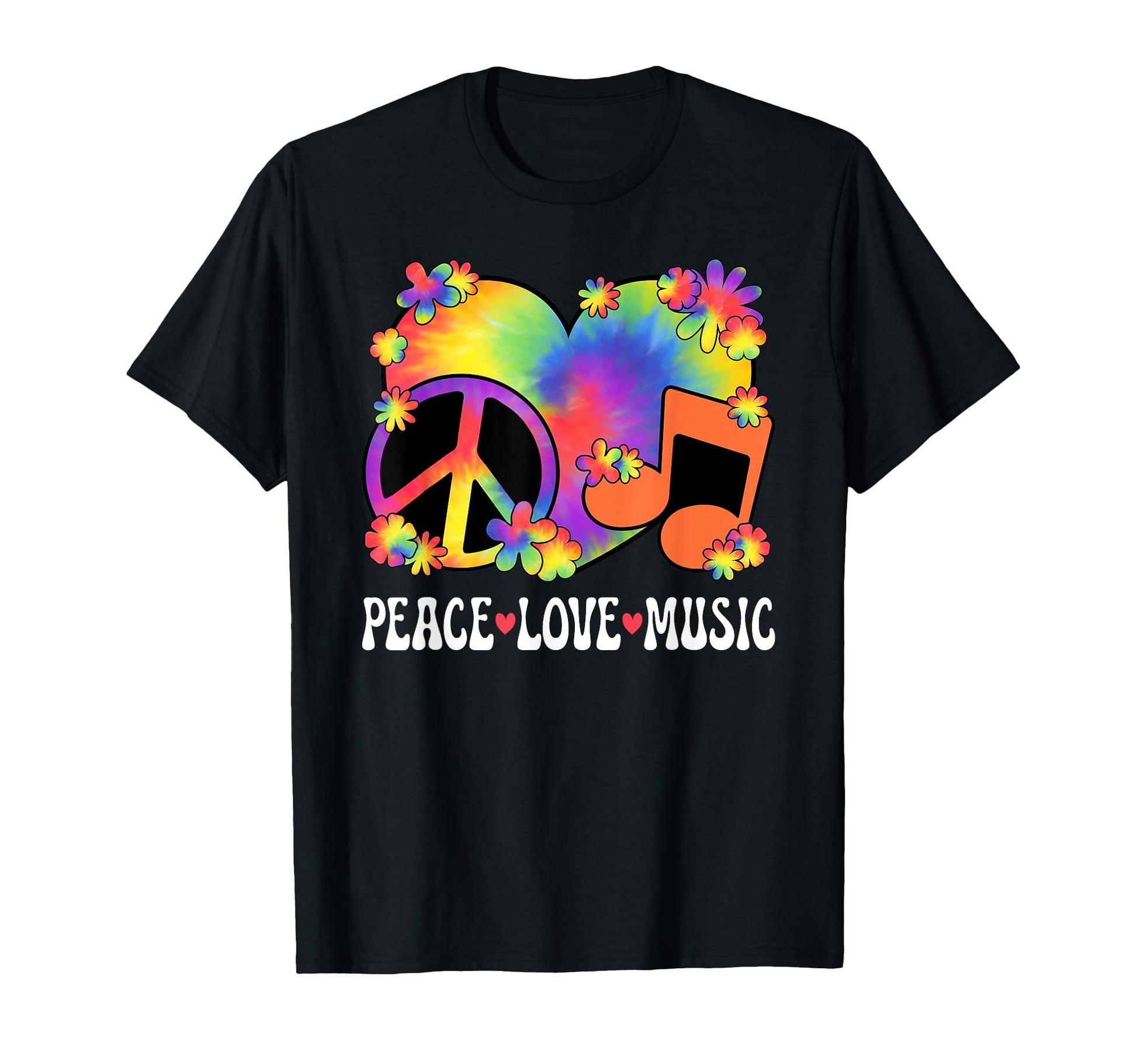 Peace Love Music Lover 60S 70S Hippie T-Shirt - Graphic Print for Adults - T-Shirt, Sweatshirt, Hoodie