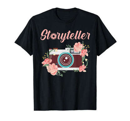 Photographer Storyteller Camera Floral T-Shirt - Trendy Graphic for Adults - T-Shirt, Sweatshirt, Hoodie