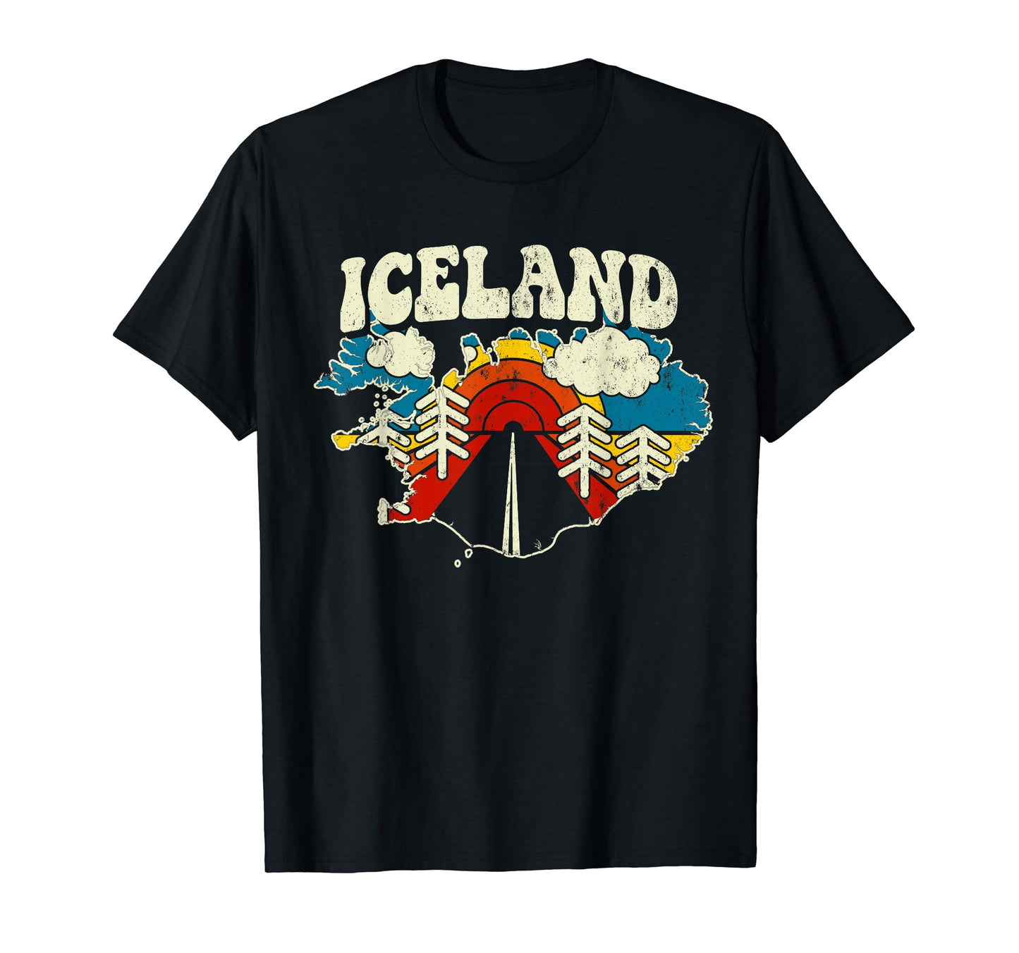 Iceland Icelandic Country Rainbow 70S Map T-Shirt - Trendy Graphic Unisex - T-Shirt, Sweatshirt, Hoodie