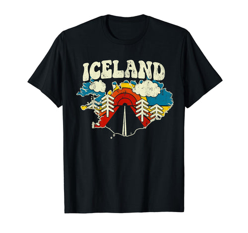 Iceland Icelandic Country Rainbow 70S Map T-Shirt - Trendy Graphic Unisex - T-Shirt, Sweatshirt, Hoodie