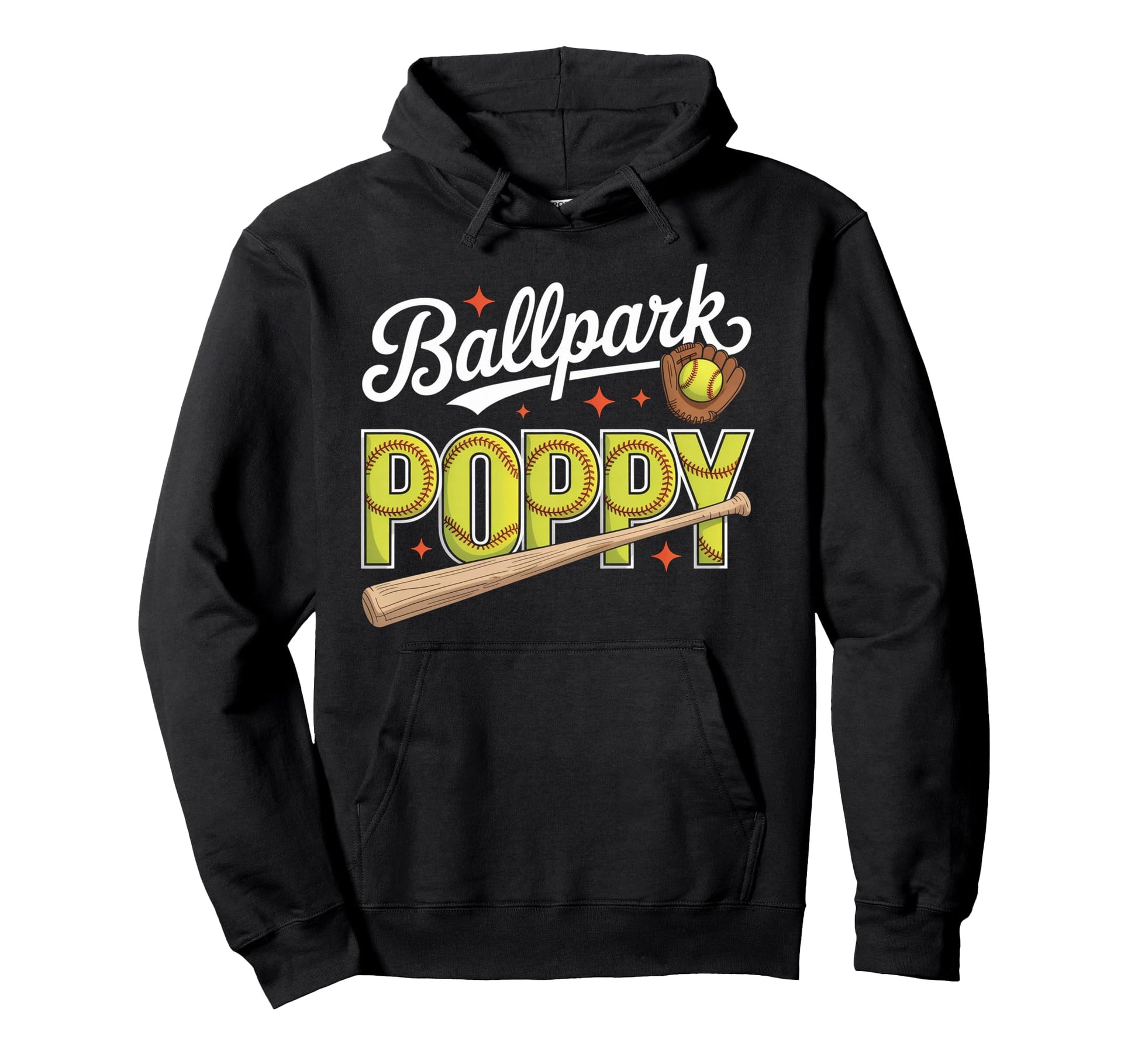 Ballpark Poppy Softball Grandpa Ball Hoodie - Novelty Apparel Men Women - T-Shirt, Sweatshirt, Hoodie