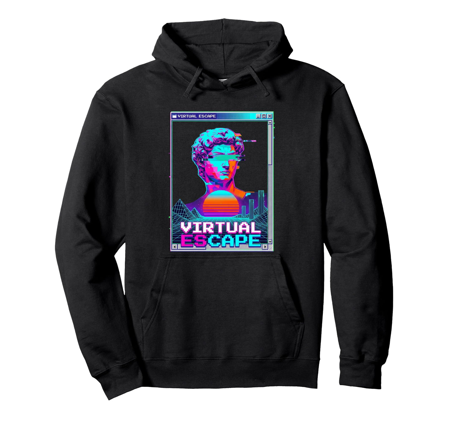 Virtual Escape Vaporwave Glitch Hoodie - Custom Art Print for Adults - T-Shirt, Sweatshirt, Hoodie