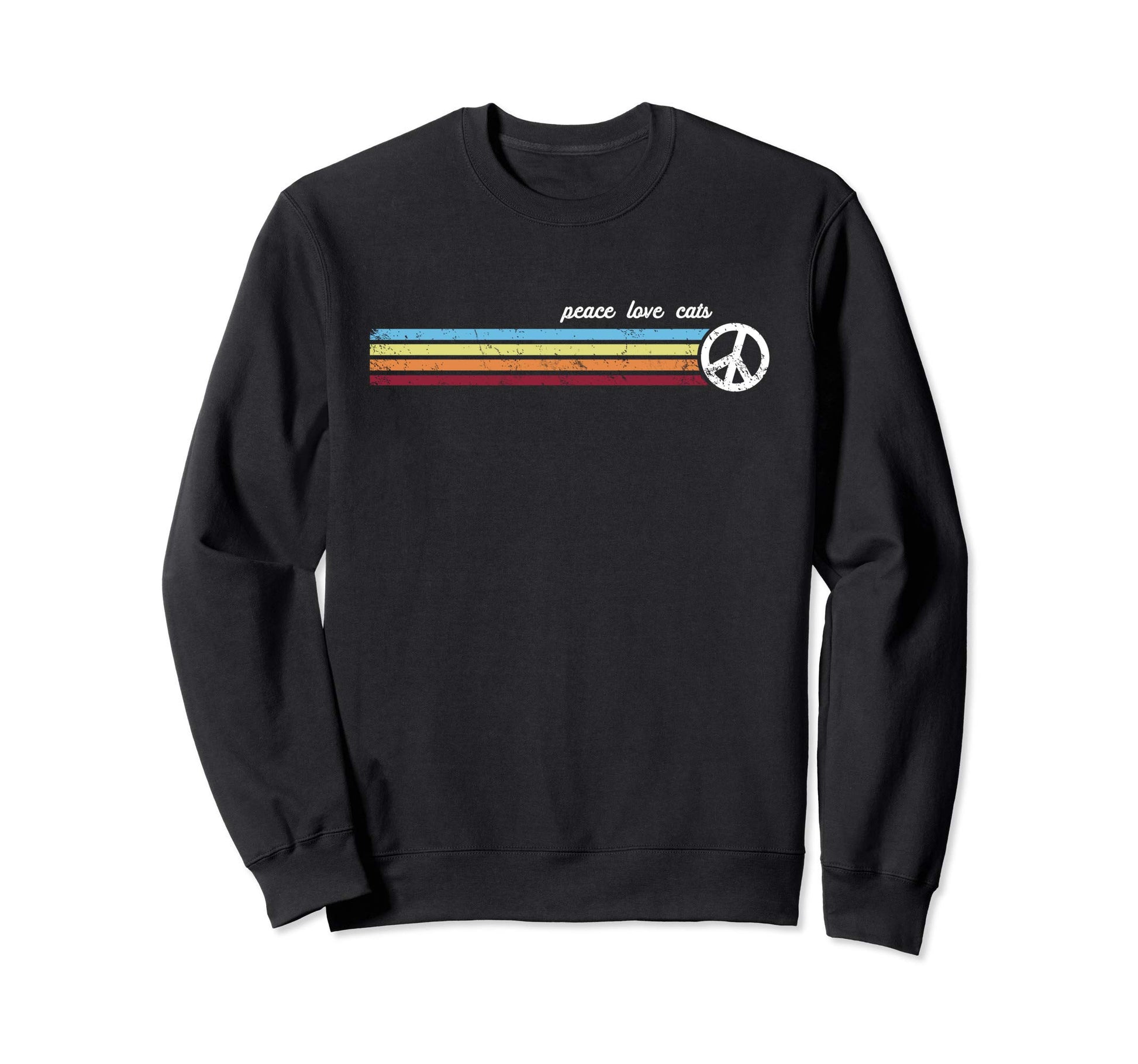 Stripes Peace Love Cats Sweatshirt - Graphic Print for Adults - T-Shirt, Sweatshirt, Hoodie
