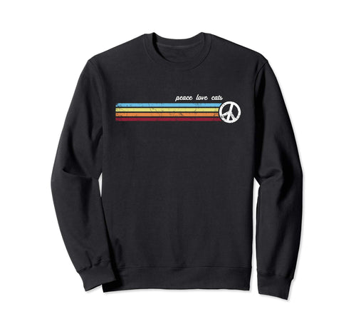 Stripes Peace Love Cats Sweatshirt - Graphic Print for Adults - T-Shirt, Sweatshirt, Hoodie