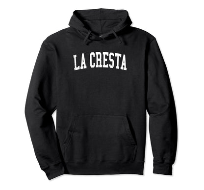 La Cresta Ca Distressed White Varsity Hoodie - Novelty Apparel Men Women - T-Shirt, Sweatshirt, Hoodie