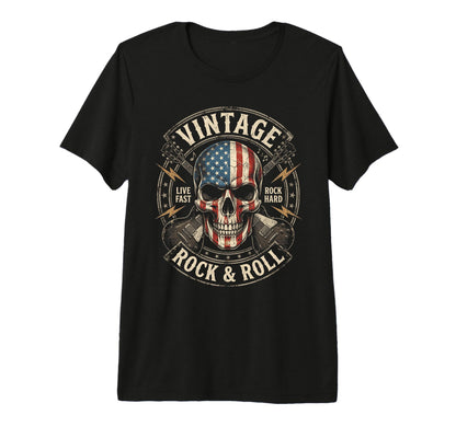 Rock Skull American Flag Guitar Rock T-Shirt - Aesthetic Graphic Men Women - T-Shirt, Sweatshirt, Hoodie