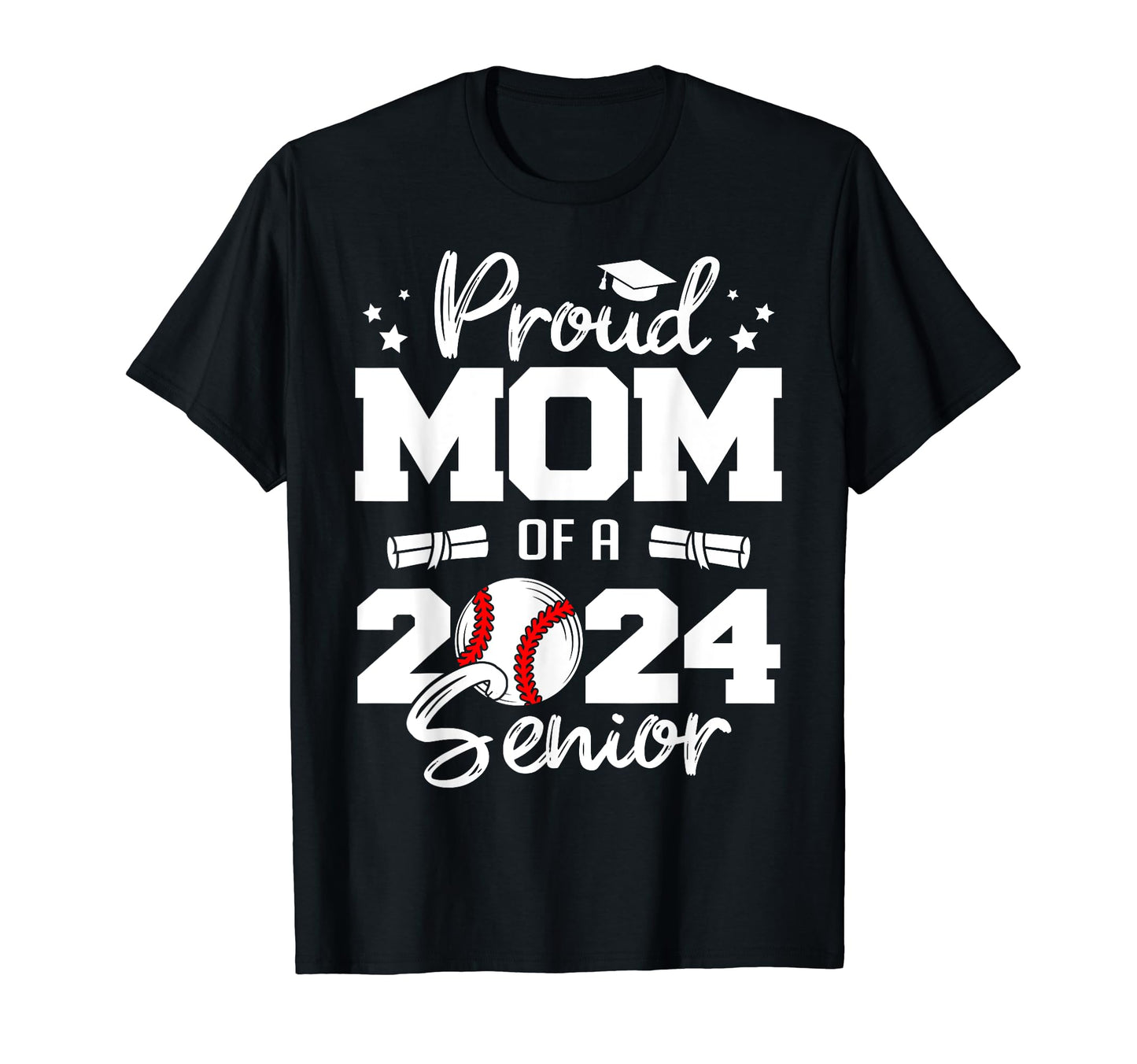 Proud Mom 2024 Senior Funny Baseball T-Shirt - Minimalist Print for Adults - T-Shirt, Sweatshirt, Hoodie