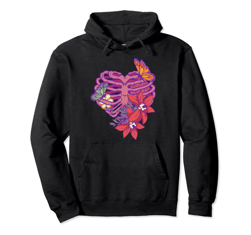 Pastel Goth Heart Ribcage Flowers Butterfly Hoodie - Graphic Print Unisex - T-Shirt, Sweatshirt, Hoodie