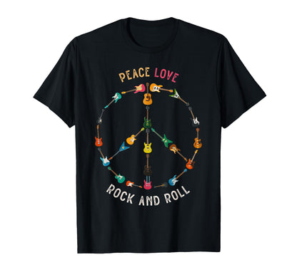 Peace Love Rock And Roll Guitars Music T-Shirt - Unique Graphic Unisex - T-Shirt, Sweatshirt, Hoodie