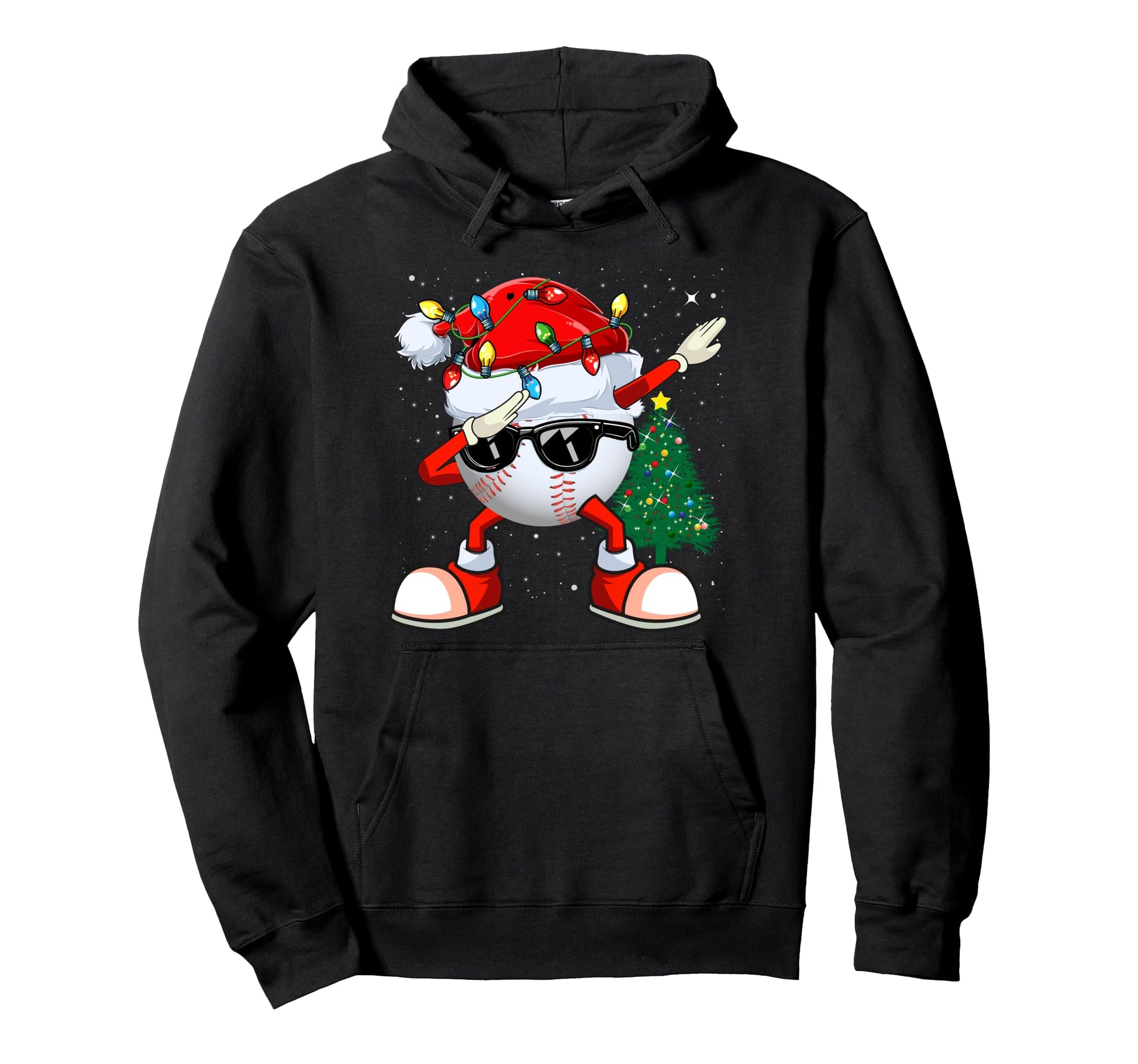 Funny Baseball Santa Hat Dabbing Hoodie - Unique Graphic Men Women - T-Shirt, Sweatshirt, Hoodie