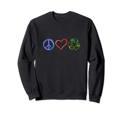 Earth Day Peace Love Recycle 2019 Sweatshirt - Custom Art Print for Adults - T-Shirt, Sweatshirt, Hoodie