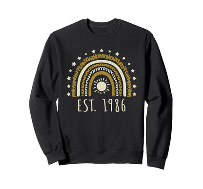 Est 1986 Rainbow Established 1986 Sweatshirt - Minimalist Print for Adults - T-Shirt, Sweatshirt, Hoodie