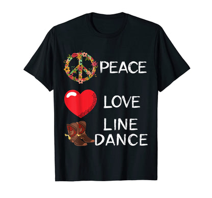 Line Dance Love Peace Cowboy Boots T-Shirt - Custom Art Print Unisex - T-Shirt, Sweatshirt, Hoodie