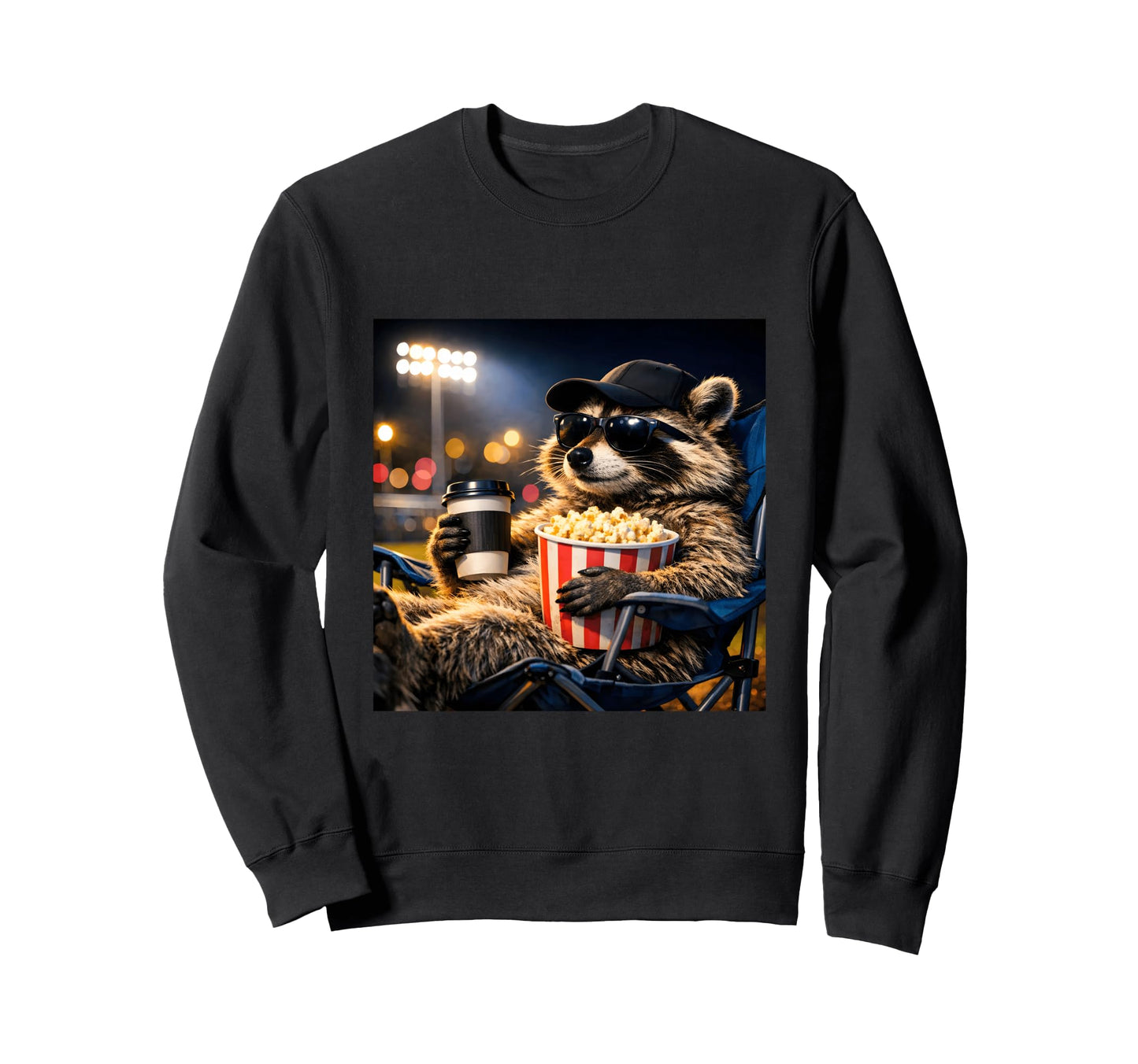 Raccoon Funny Baseball Night Sweatshirt - Fun Novelty Design for Adults - T-Shirt, Sweatshirt, Hoodie