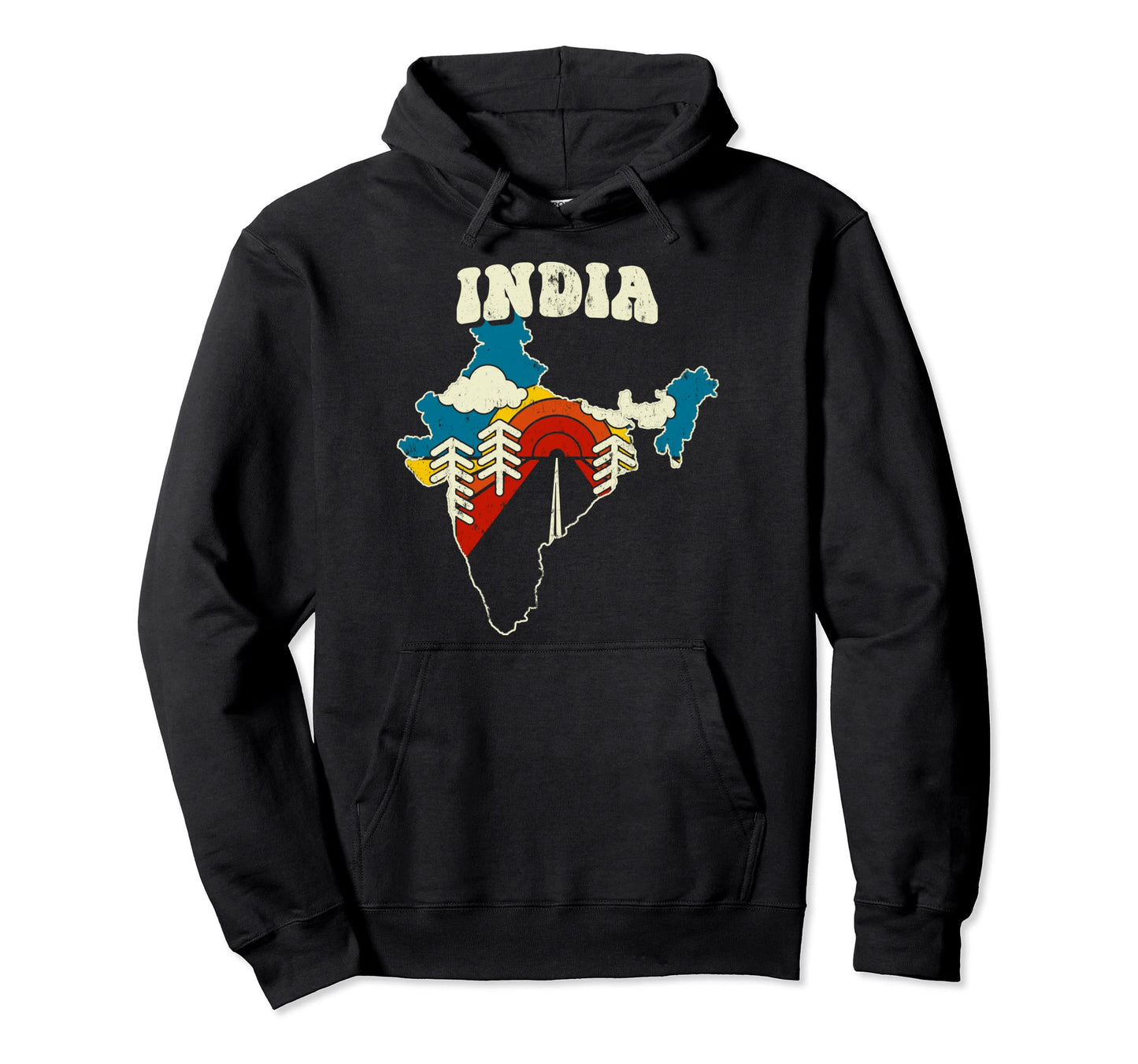 India Indian Country Rainbow 70S Map Hoodie - Fun Novelty Design Unisex - T-Shirt, Sweatshirt, Hoodie