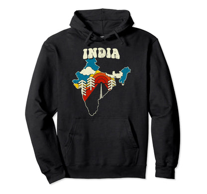 India Indian Country Rainbow 70S Map Hoodie - Fun Novelty Design Unisex - T-Shirt, Sweatshirt, Hoodie