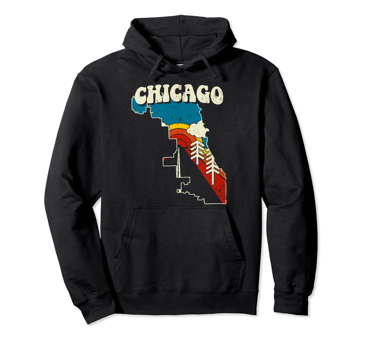 Chicago Usa City Rainbow Illinois 70S Hoodie - Unique Graphic for Adults - T-Shirt, Sweatshirt, Hoodie