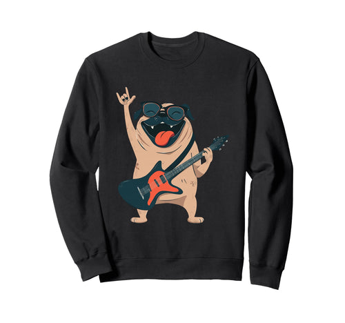 Funny Pug Rock Music Guitar Player Pet Sweatshirt - Minimalist Print Unisex - T-Shirt, Sweatshirt, Hoodie