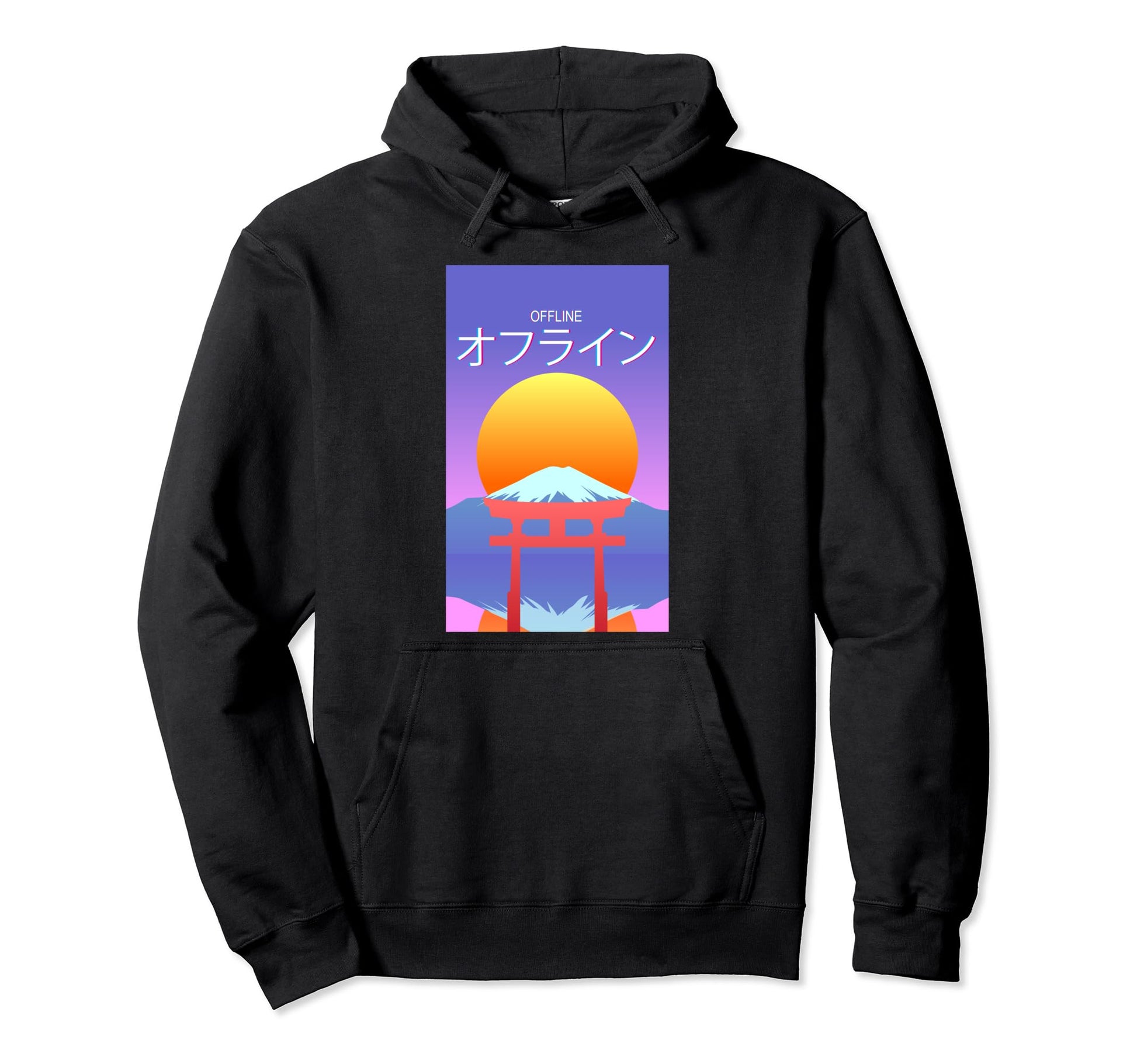 Mt Fuji Sunset Offline Japanese Kanji Hoodie - Casual Everyday Wear Unisex - T-Shirt, Sweatshirt, Hoodie