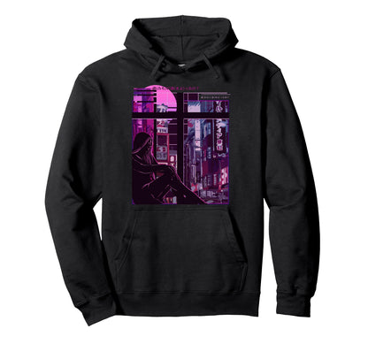 Sad Anime Japanese Vaporwave Aesthetic Hoodie - Novelty Apparel for Adults - T-Shirt, Sweatshirt, Hoodie