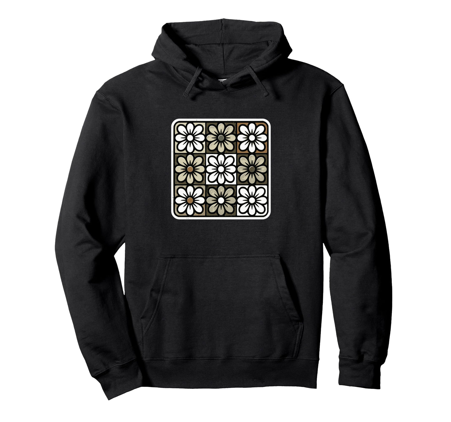 Floral Grid Boho Distressed Flower Hoodie - Fun Novelty Design Men Women - T-Shirt, Sweatshirt, Hoodie