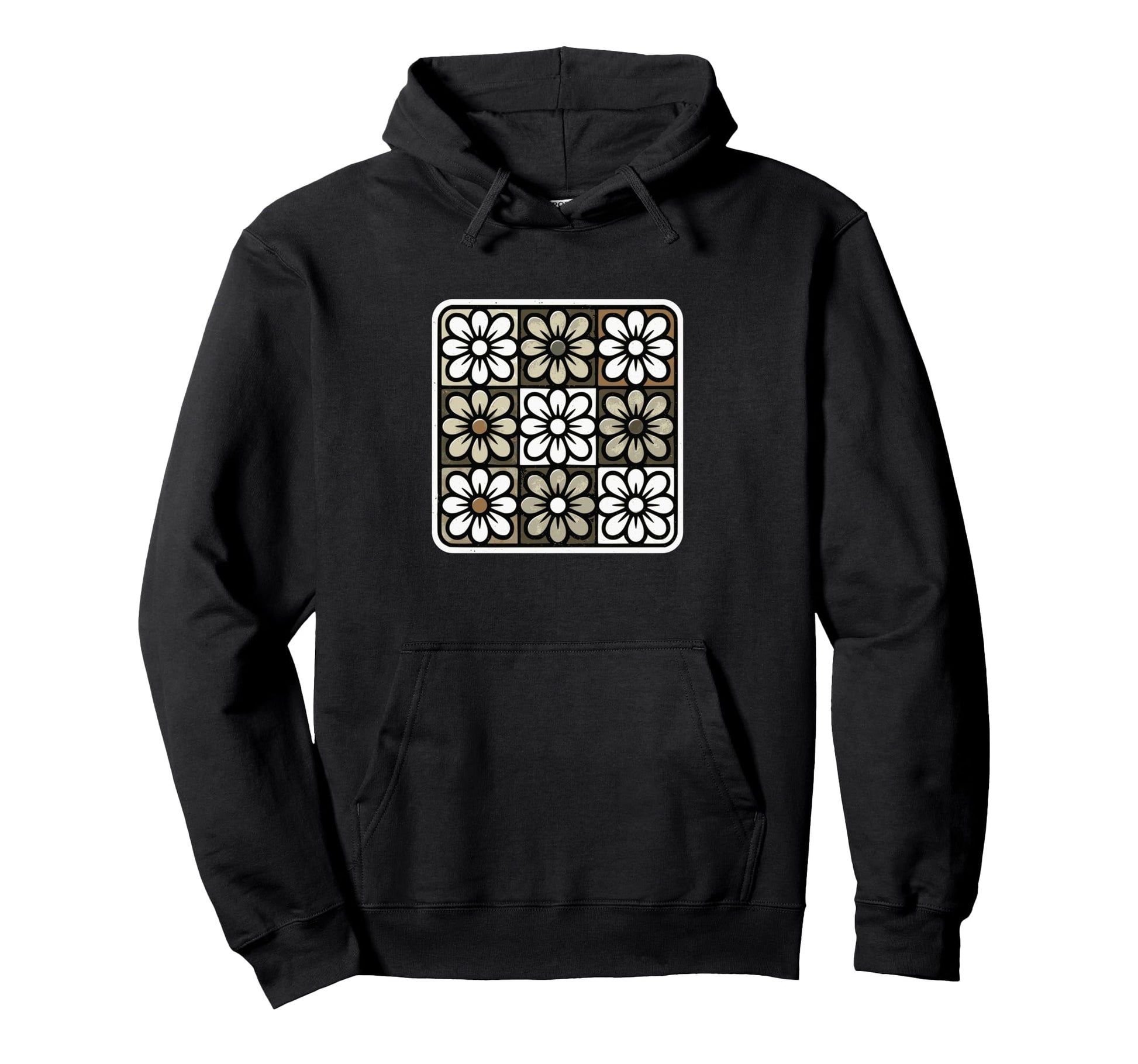 Floral Grid Boho Distressed Flower Hoodie - Fun Novelty Design Men Women - T-Shirt, Sweatshirt, Hoodie