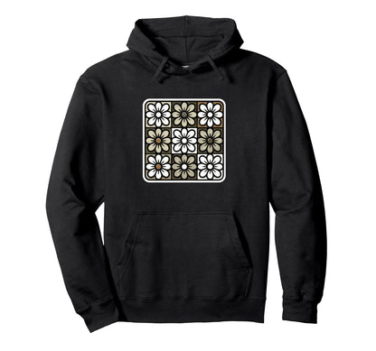 Floral Grid Boho Distressed Flower Hoodie - Fun Novelty Design Men Women - T-Shirt, Sweatshirt, Hoodie