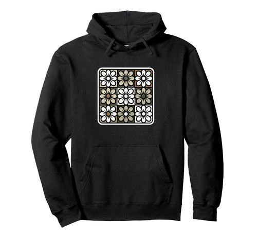 Floral Grid Boho Distressed Flower Hoodie - Fun Novelty Design Men Women - T-Shirt, Sweatshirt, Hoodie