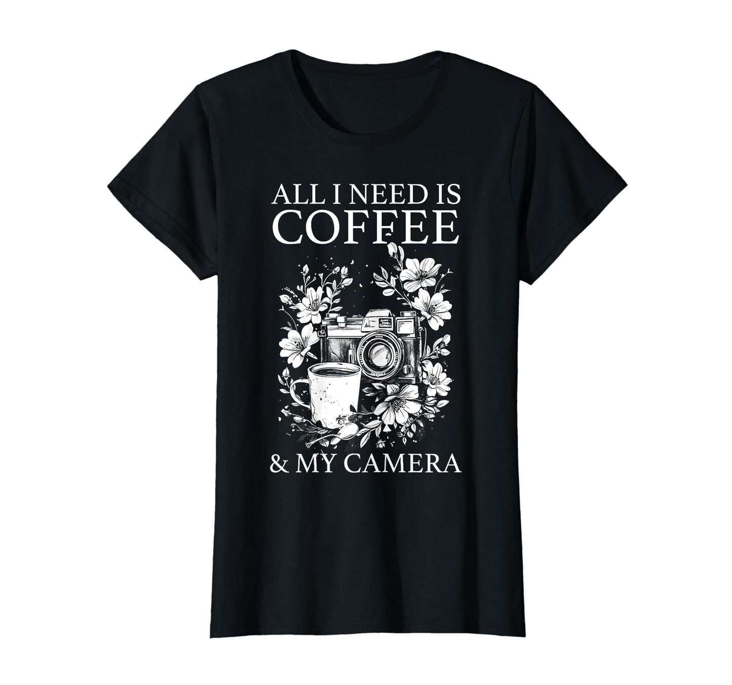 Photographer Coffee Camera Flowers T-Shirt - Aesthetic Graphic for Adults - T-Shirt, Sweatshirt, Hoodie