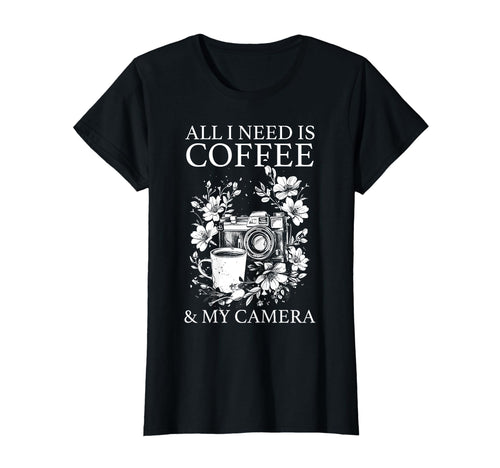 Photographer Coffee Camera Flowers T-Shirt - Aesthetic Graphic for Adults - T-Shirt, Sweatshirt, Hoodie