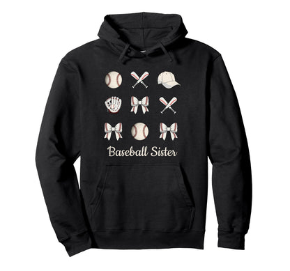 Baseball Sister Coquette Bow Sports Hoodie - Custom Art Print Men Women - T-Shirt, Sweatshirt, Hoodie