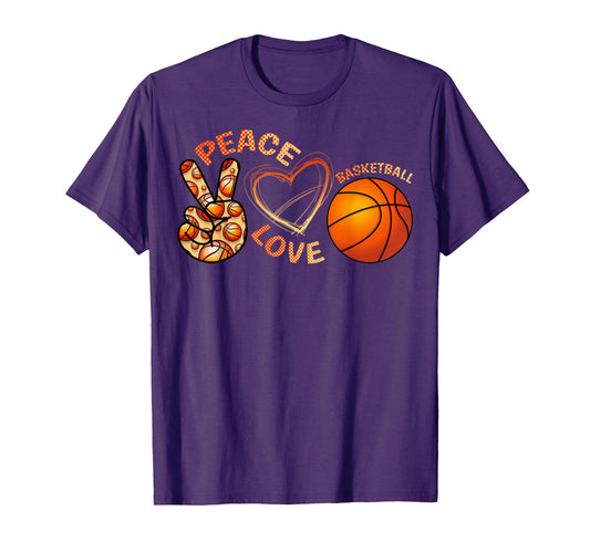 Peace Love Basketball T-Shirt - Trendy Graphic Men Women - T-Shirt, Sweatshirt, Hoodie
