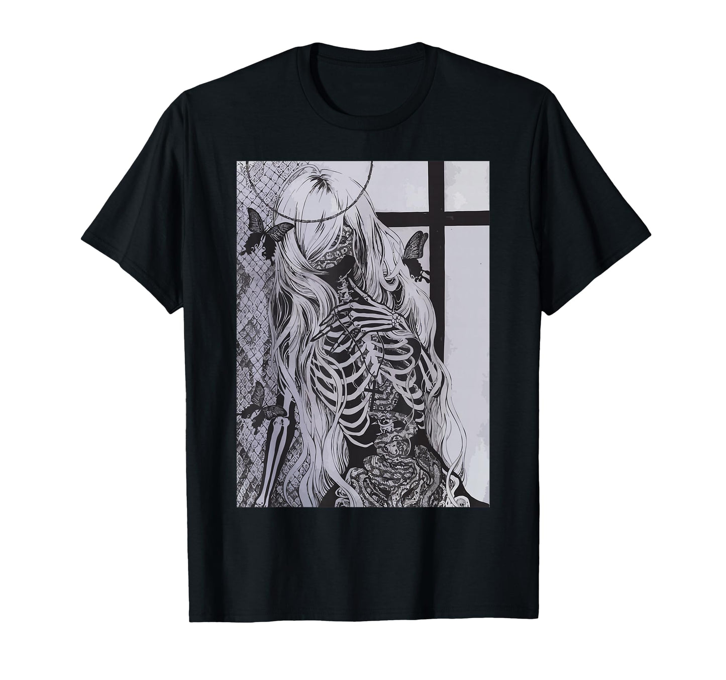 Dark Art Soft Grunge Y2K Female Skeleton T-Shirt - Minimalist Print Unisex - T-Shirt, Sweatshirt, Hoodie