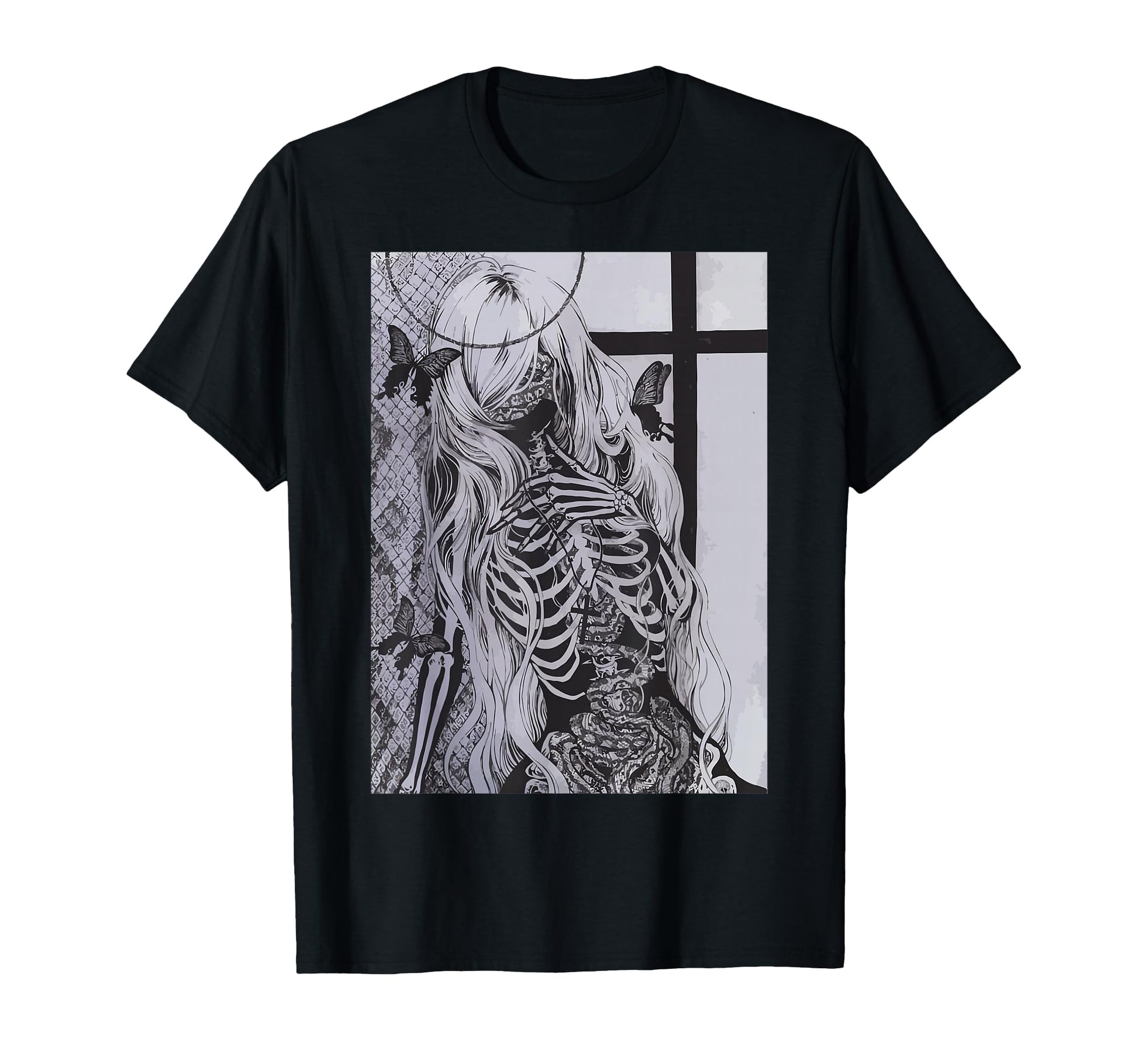 Dark Art Soft Grunge Y2K Female Skeleton T-Shirt - Minimalist Print Unisex - T-Shirt, Sweatshirt, Hoodie