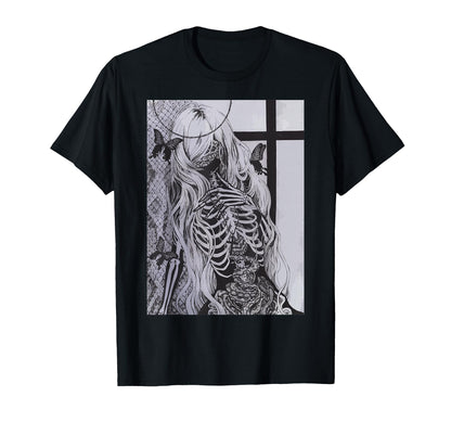 Dark Art Soft Grunge Y2K Female Skeleton T-Shirt - Minimalist Print Unisex - T-Shirt, Sweatshirt, Hoodie