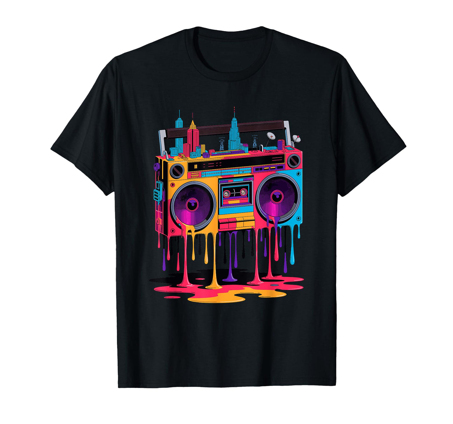 Dripping Paint Boombox Old School 80S T-Shirt - Novelty Apparel for Adults - T-Shirt, Sweatshirt, Hoodie